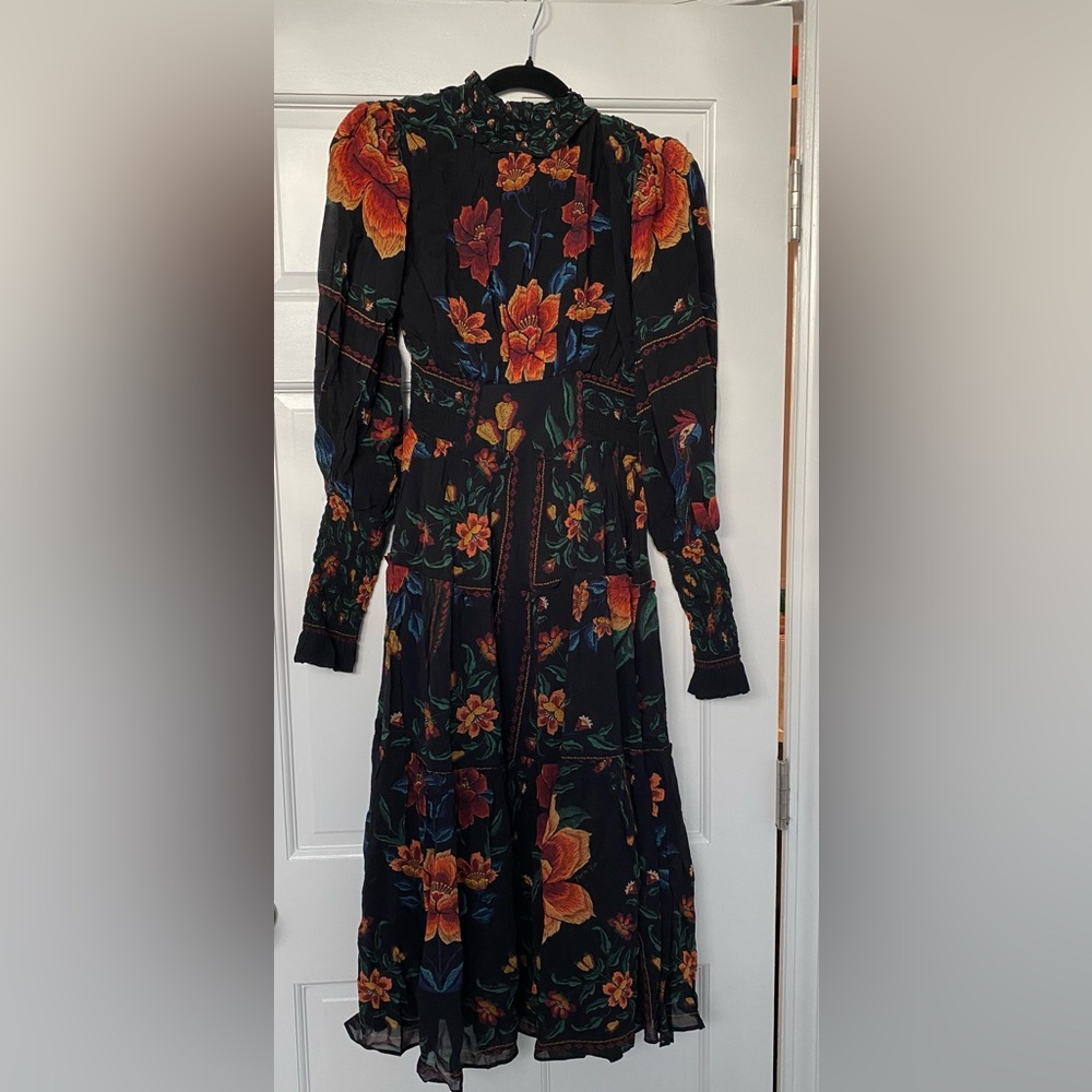 NWT Farm Rio Black McCaws Garden high neck midi dress xs
